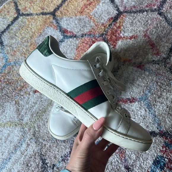 GUCCI Ace White Leather Sneakers with Web Detail - 36.5 - Picture 3 of 10